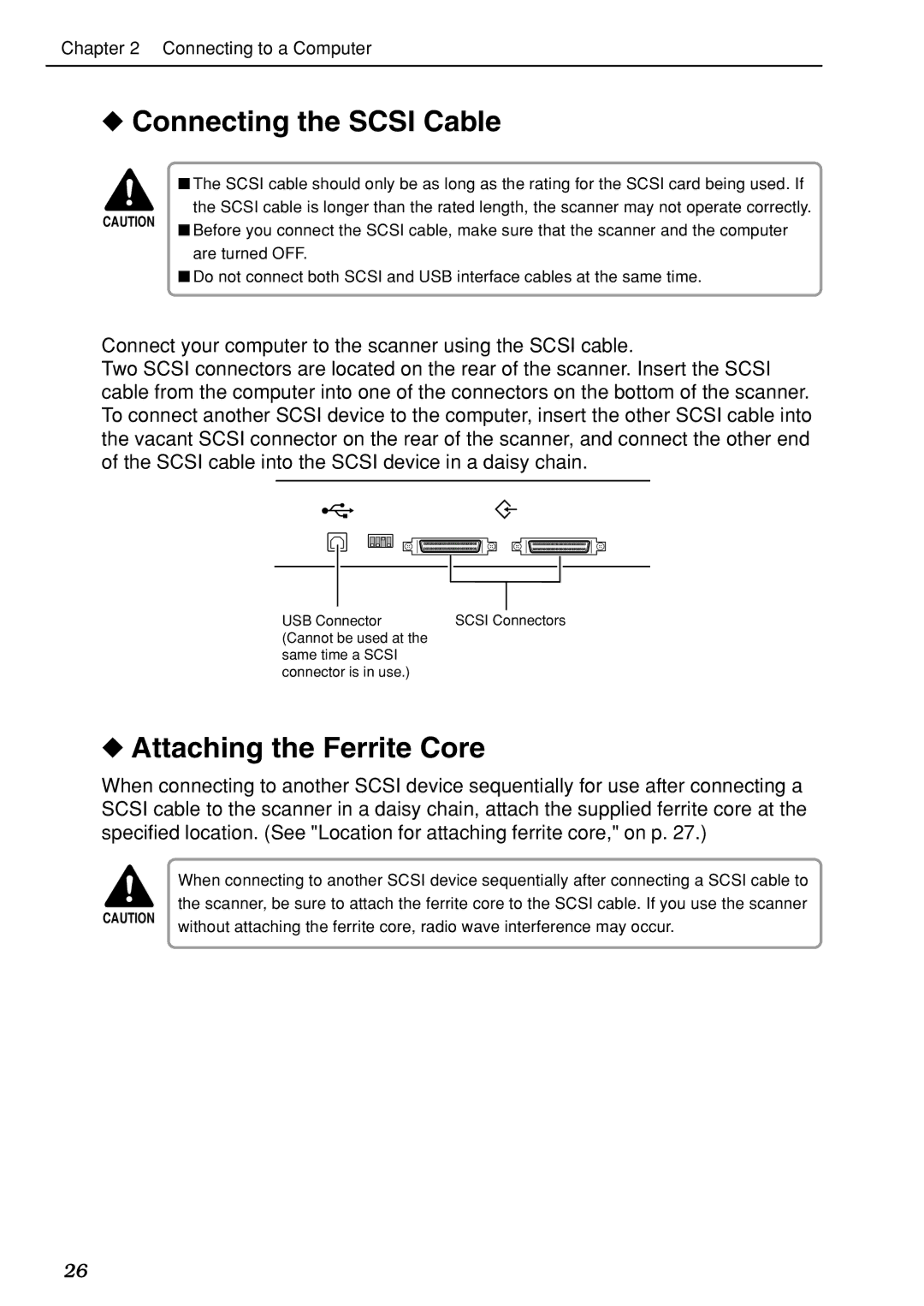 Canon DR-7080C manual Connecting the Scsi Cable, Attaching the Ferrite Core 