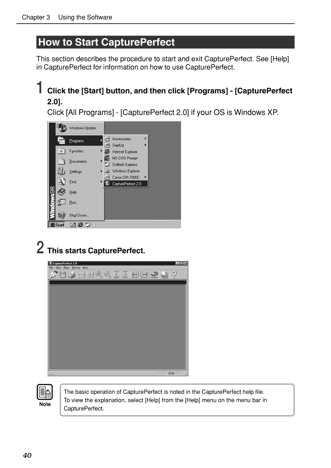 Canon DR-7080C manual How to Start CapturePerfect, This starts CapturePerfect 