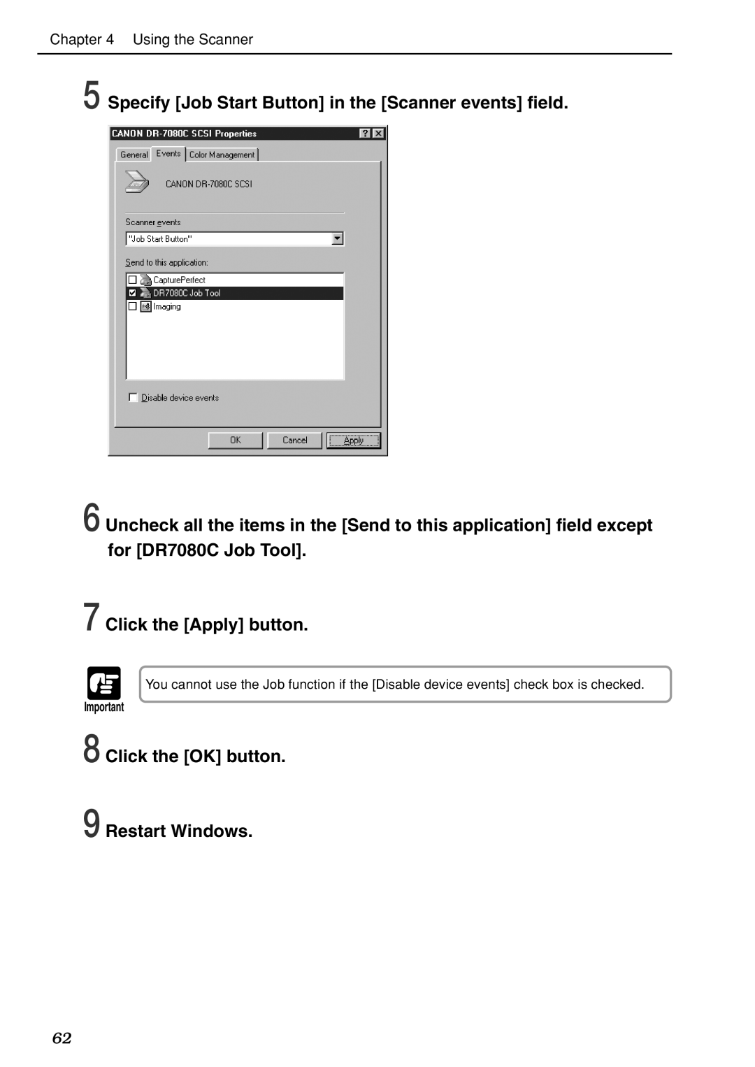 Canon DR-7080C manual Click the OK button Restart Windows 