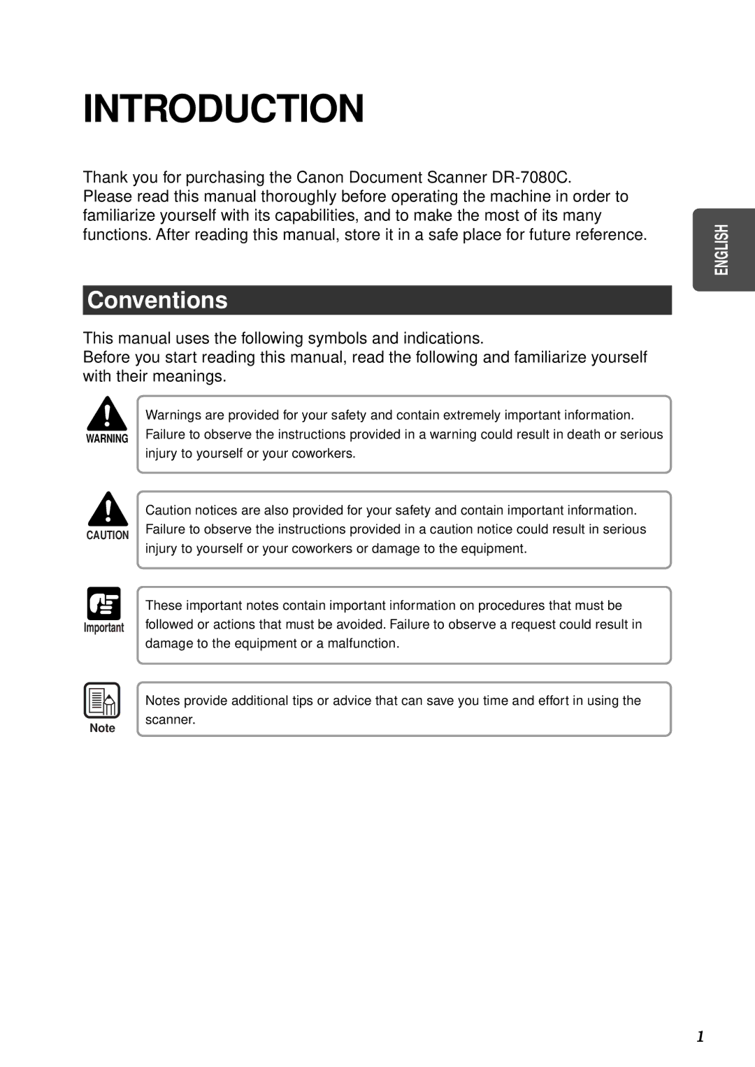 Canon DR-7080C manual Introduction, Conventions 