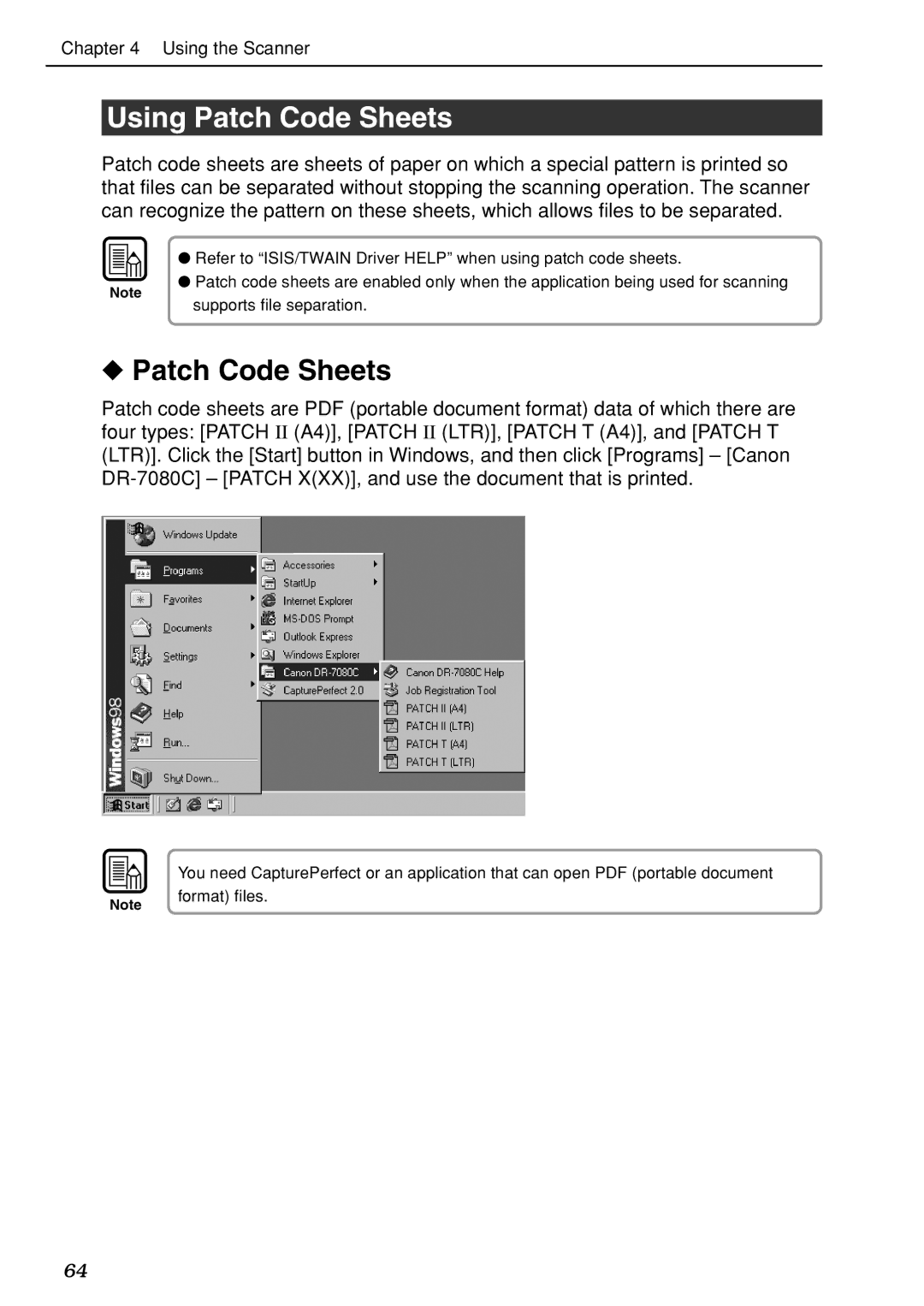 Canon DR-7080C manual Using Patch Code Sheets 