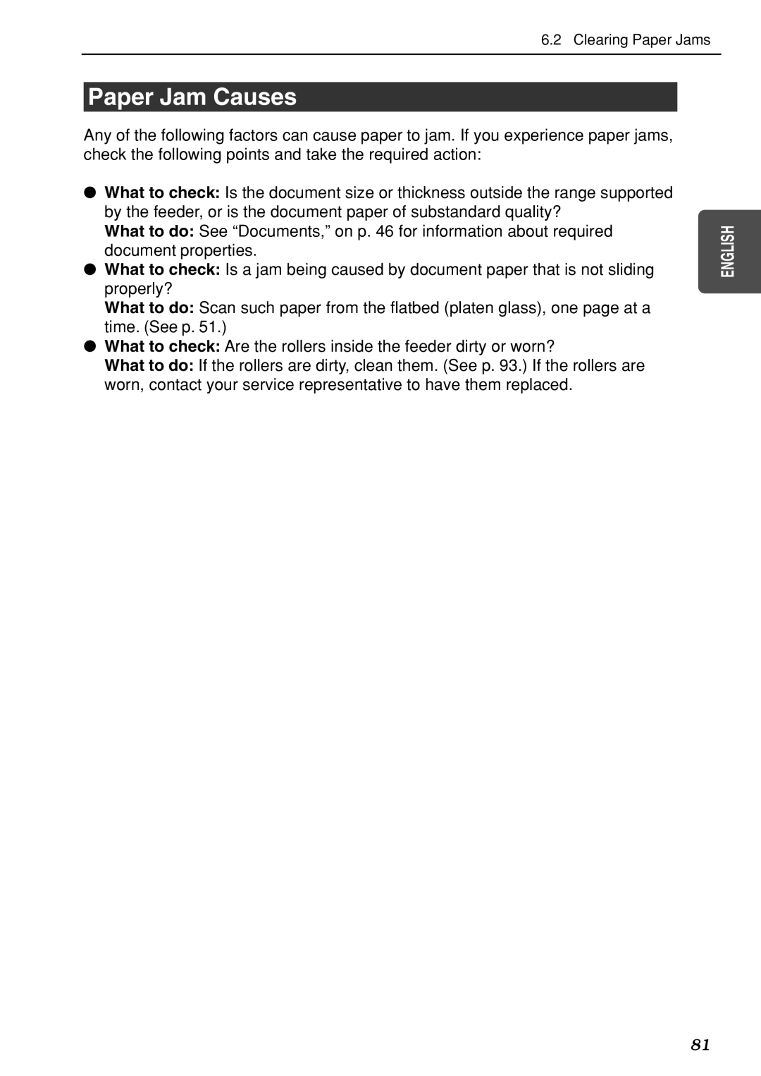 Canon DR-7080C manual Paper Jam Causes 