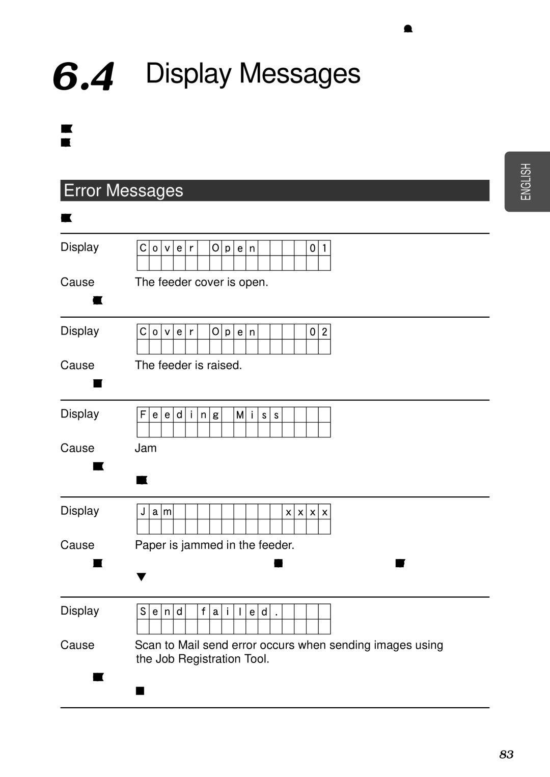 Canon DR-7080C manual Display Messages, Error Messages 