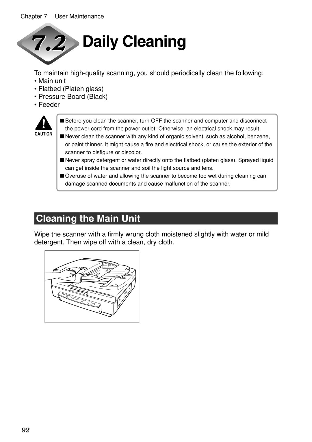 Canon DR-7080C manual Daily Cleaning, Cleaning the Main Unit 