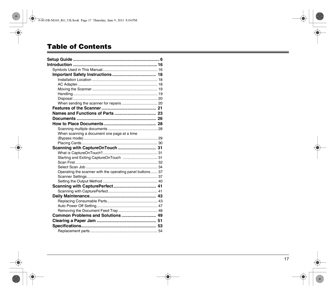 Canon DR-M160 manual Table of Contents 