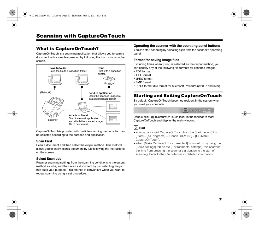 Canon DR-M160 manual Scanning with CaptureOnTouch, What is CaptureOnTouch?, Starting and Exiting CaptureOnTouch 