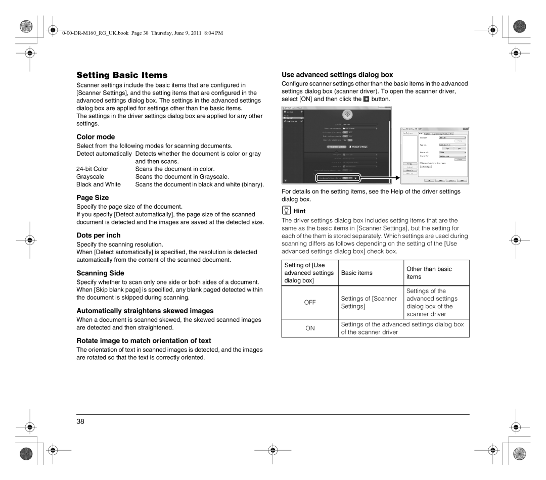 Canon DR-M160 manual Setting Basic Items 