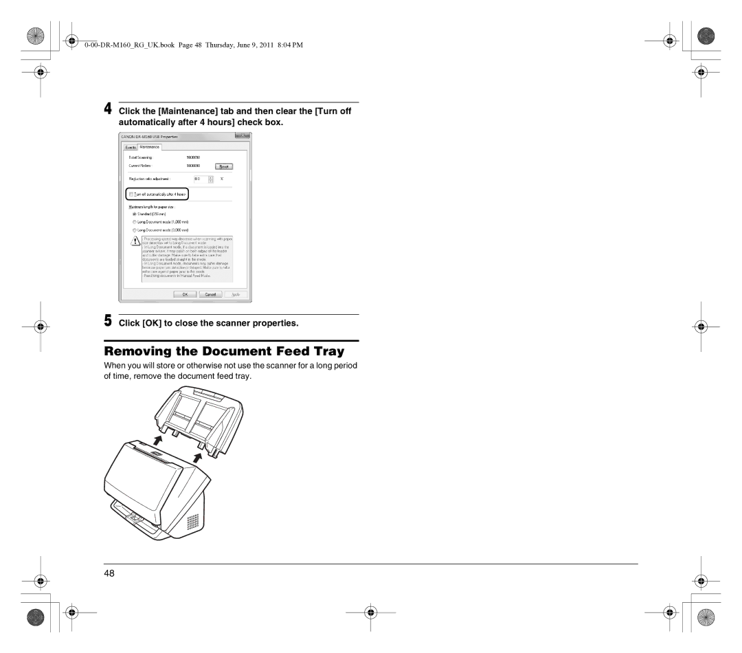 Canon DR-M160 manual Removing the Document Feed Tray 