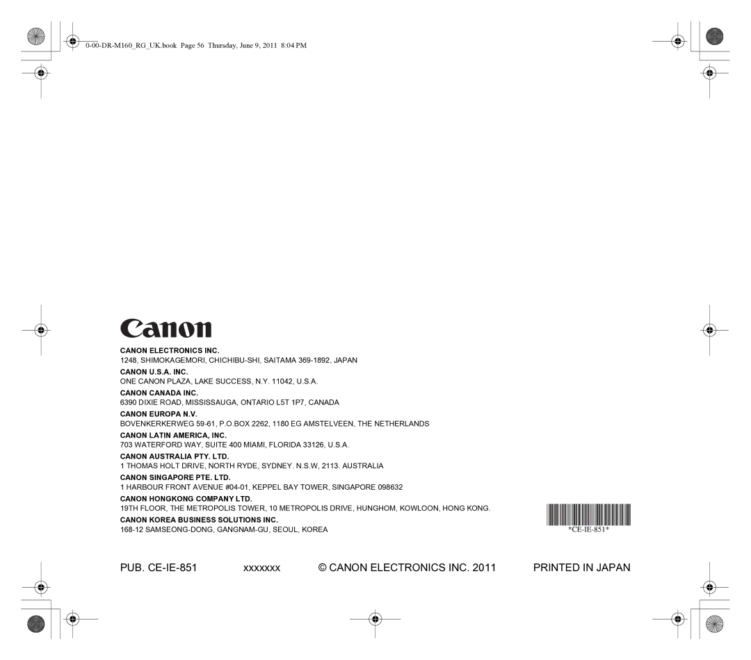 Canon DR-M160 manual Canon Electronics INC 