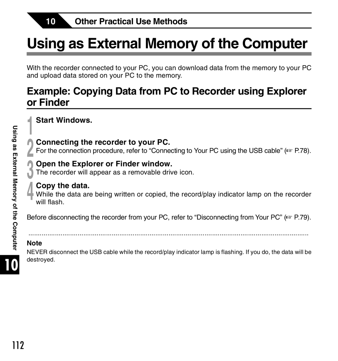 Canon DS-2 Using as External Memory of the Computer, 1Start Windows 2Connecting the recorder to your PC, 4Copy the data 