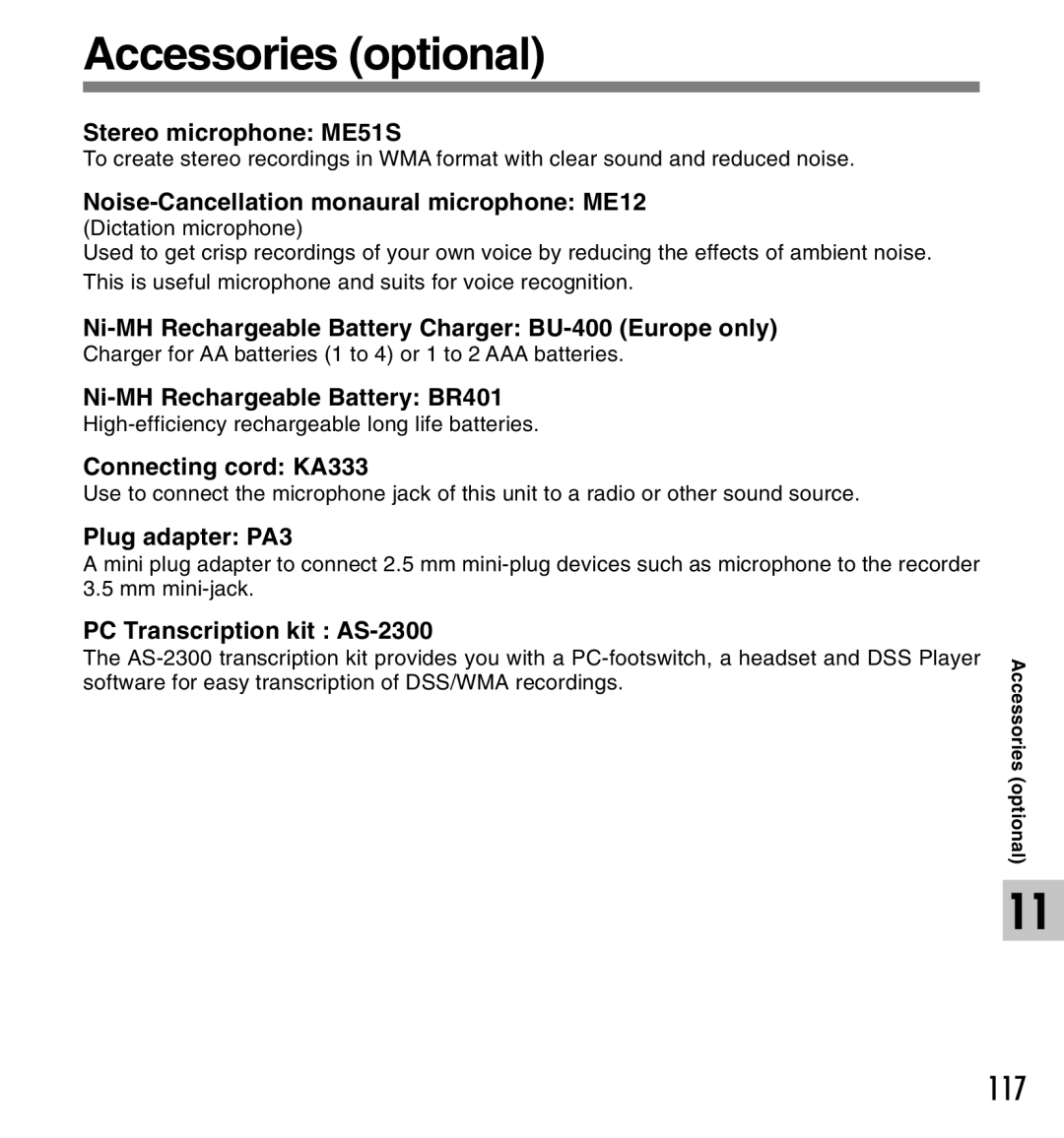 Canon DS-2 manual Accessories optional 