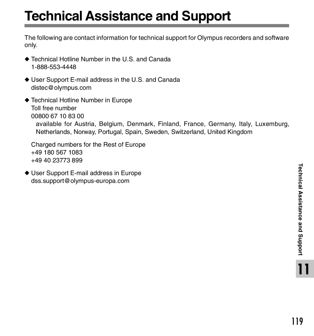 Canon DS-2 manual Technical Assistance and Support, 119 