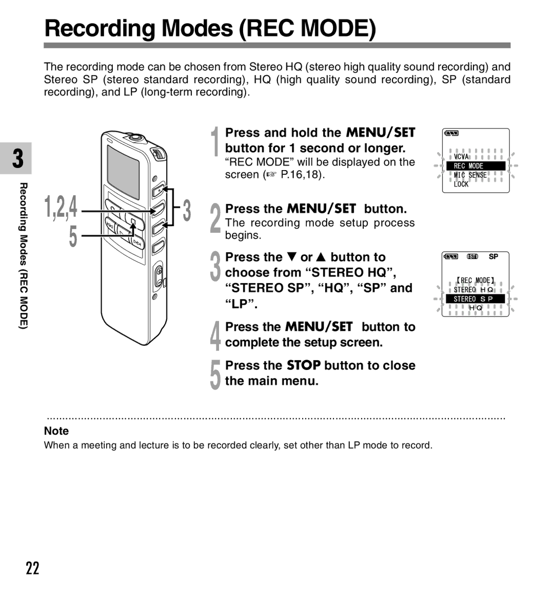 Canon DS-2 manual Recording Modes REC Mode, REC Mode will be displayed on the screen P.16,18 