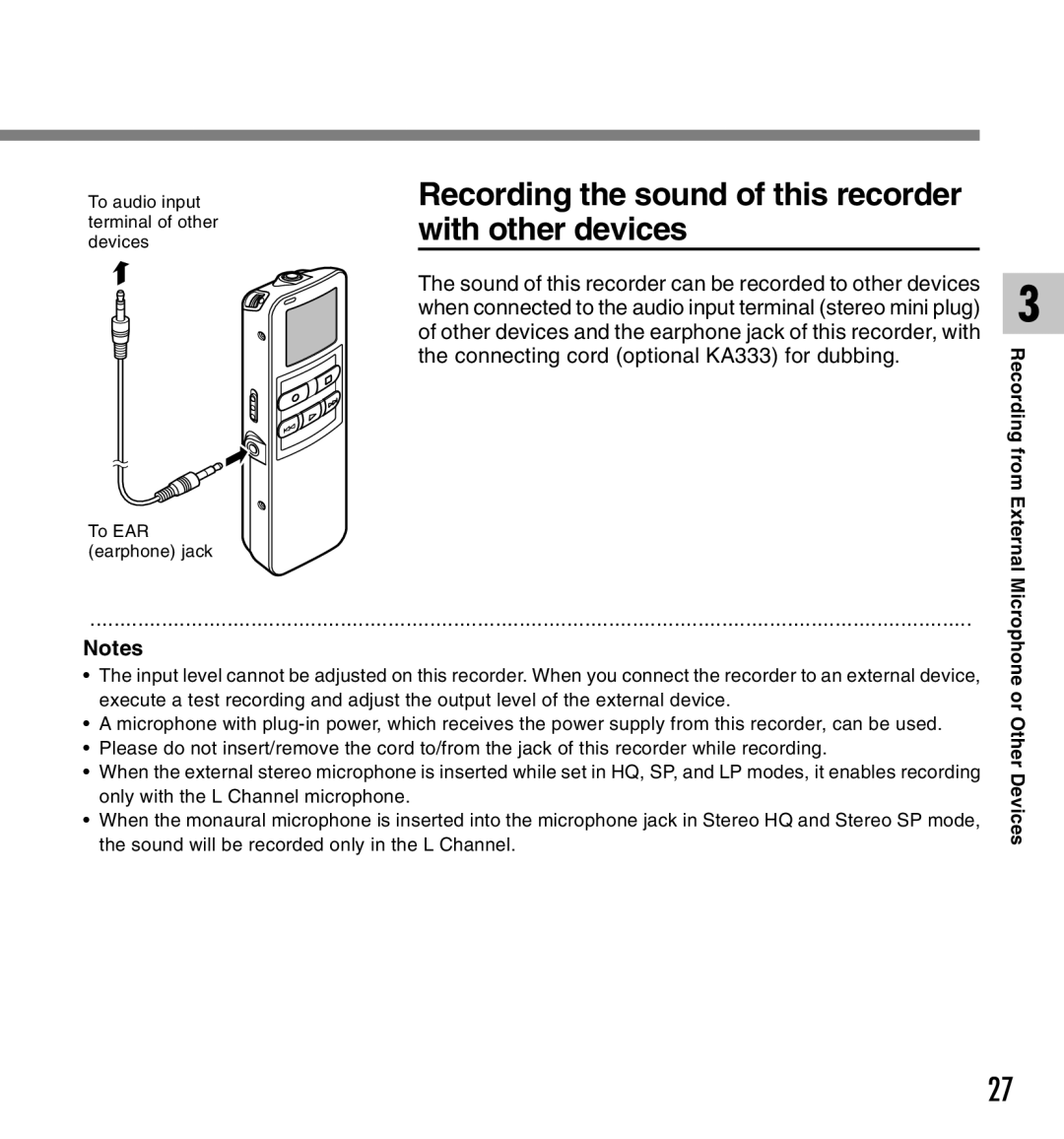 Canon DS-2 manual Recording the sound of this recorder with other devices, Recording from External 