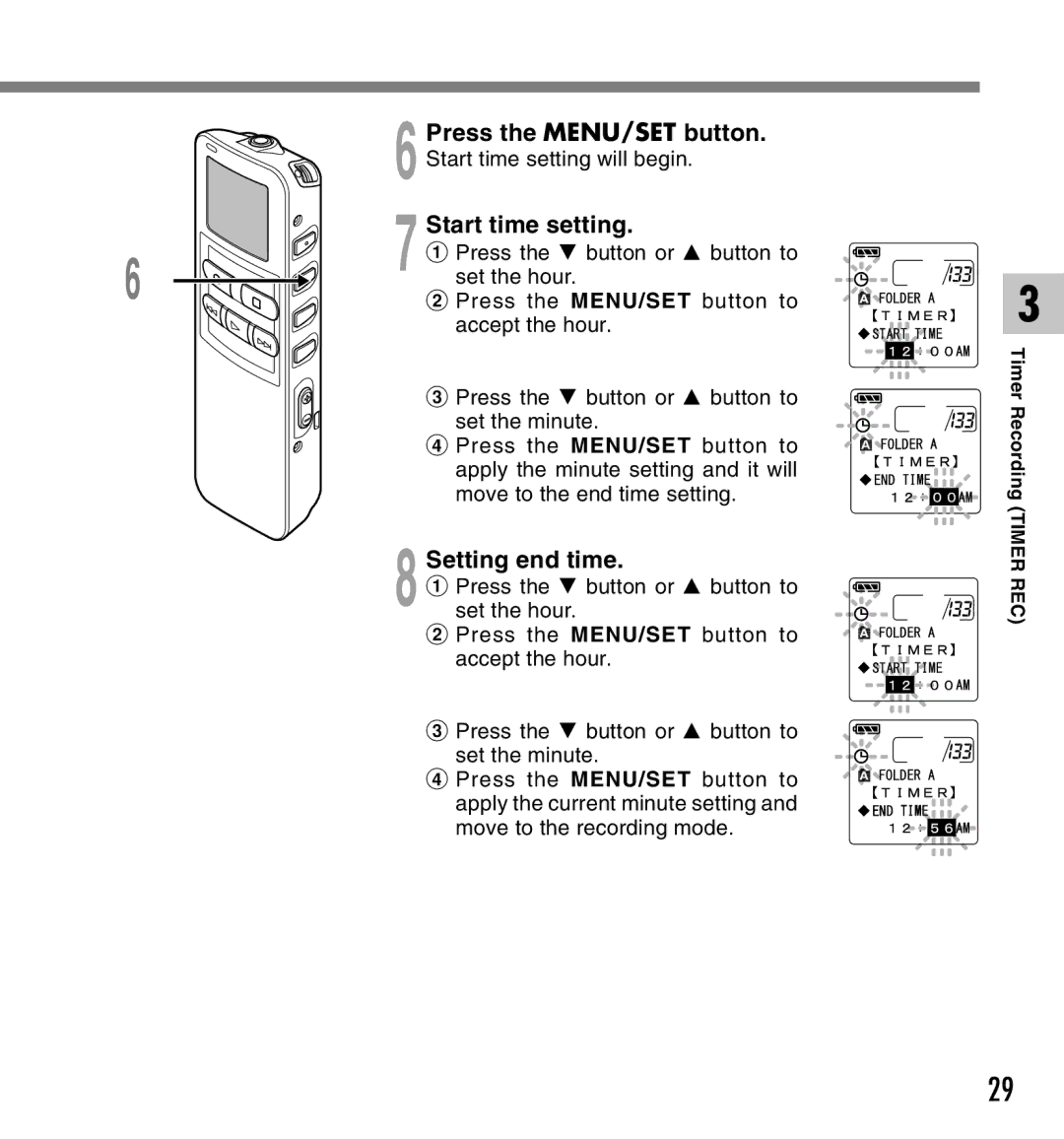 Canon DS-2 manual Start time setting, Setting end time 