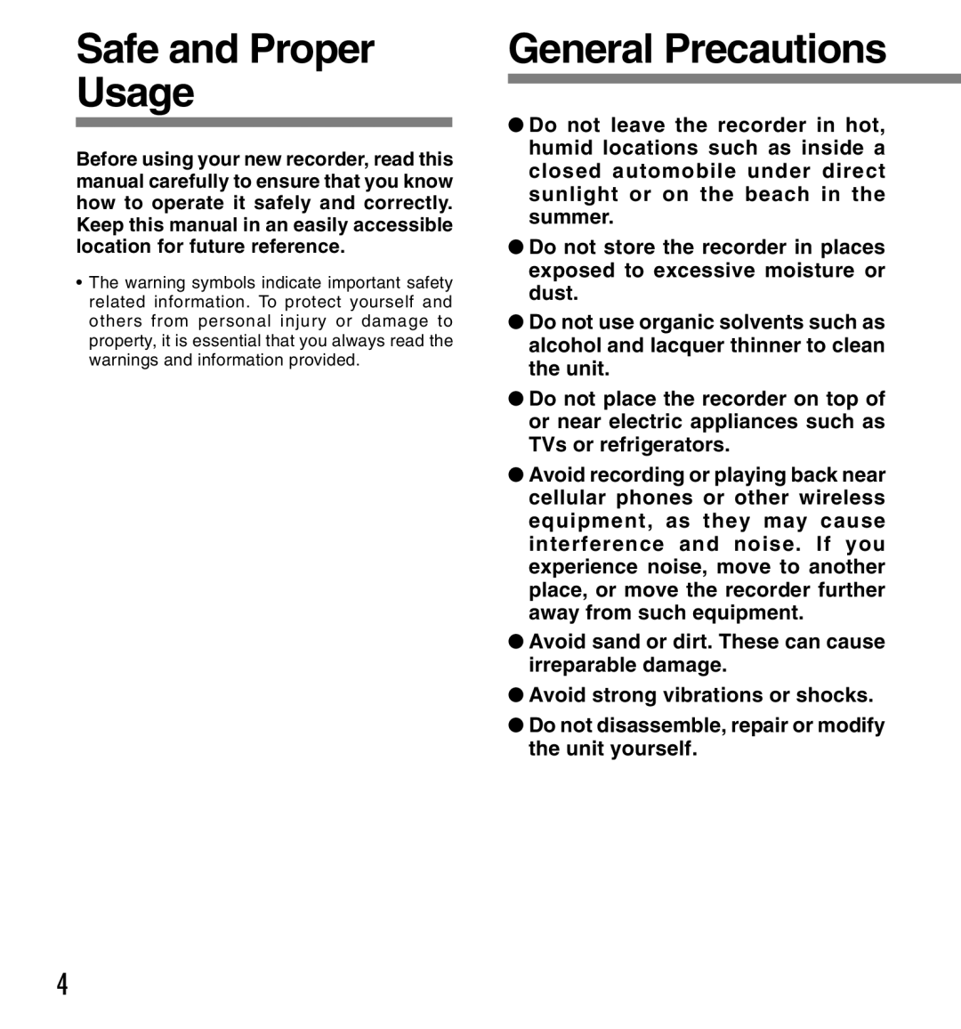 Canon DS-2 manual Safe and Proper Usage, General Precautions 