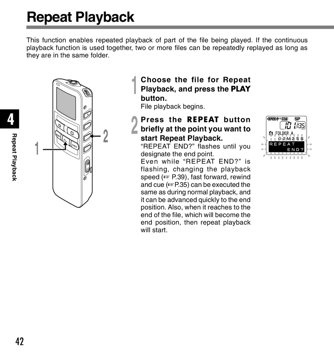 Canon DS-2 manual Repeat Playback 