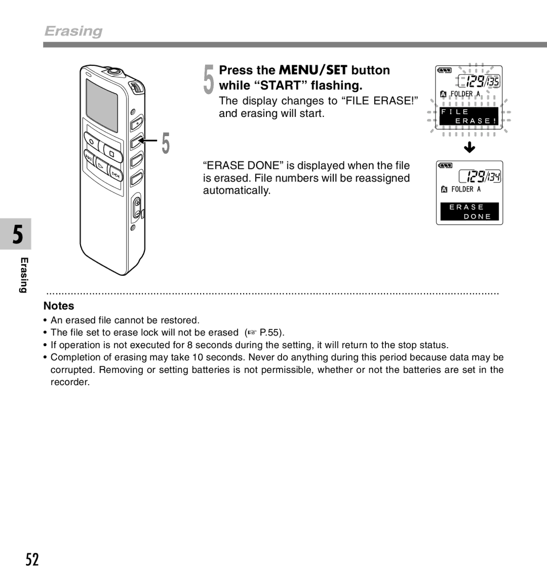 Canon DS-2 manual Erasing, While Start flashing 