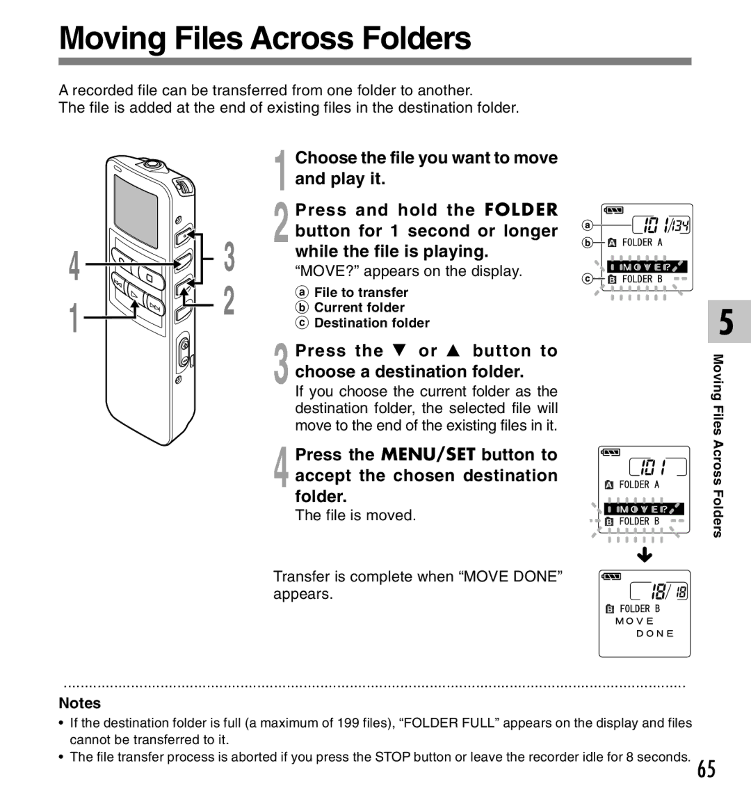 Canon DS-2 manual Moving Files Across Folders, Press the 3 or 2 button to choose a destination folder 