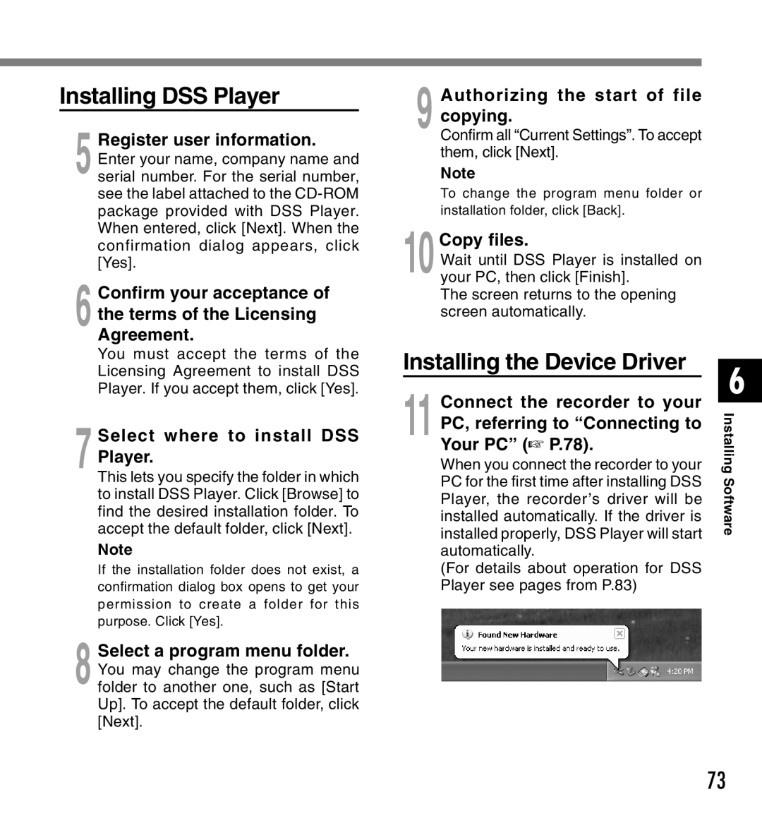 Canon DS-2 manual Installing DSS Player, Installing the Device Driver, Select where to install DSS Player, 10Copy files 