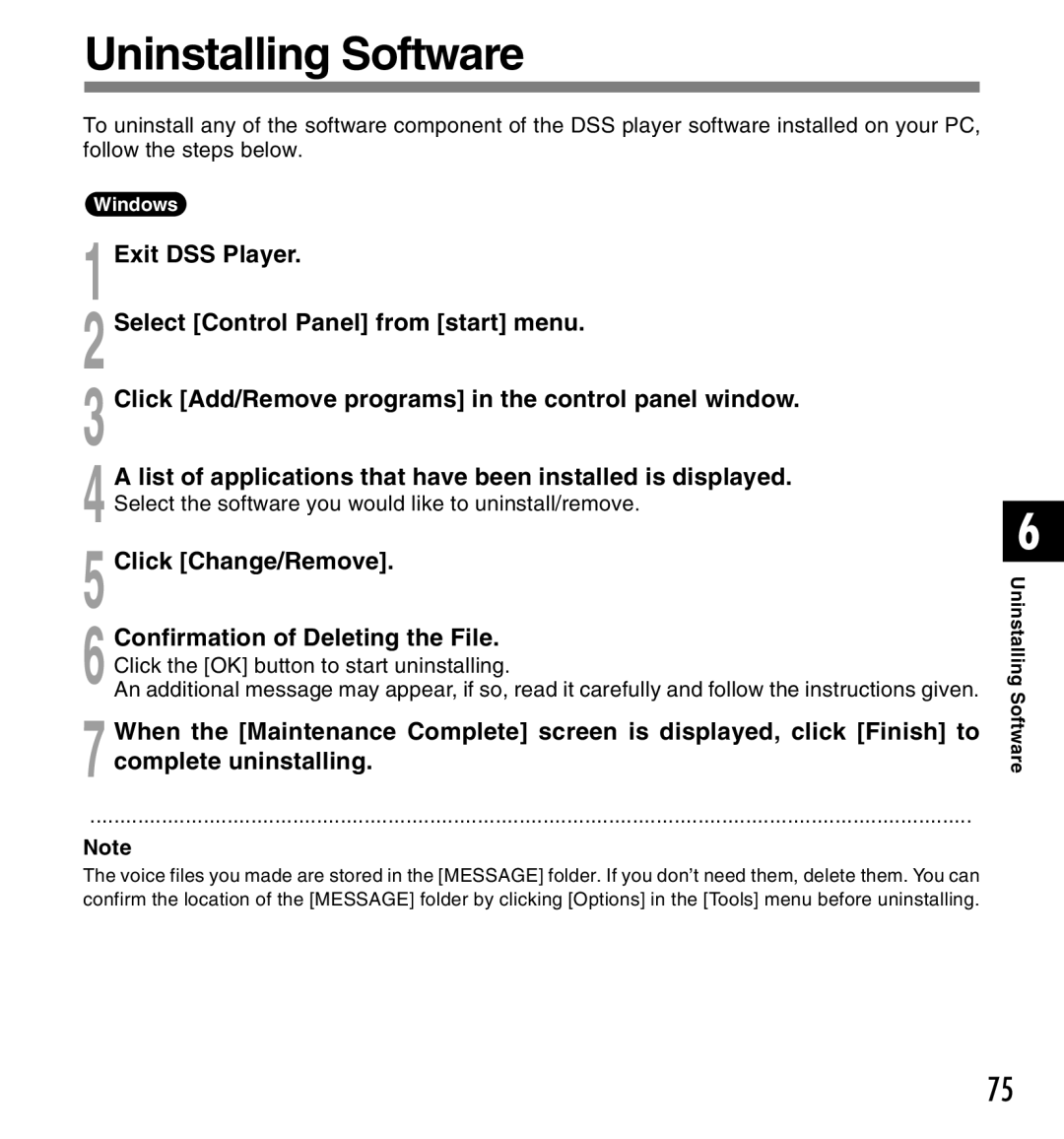 Canon DS-2 manual Uninstalling Software 