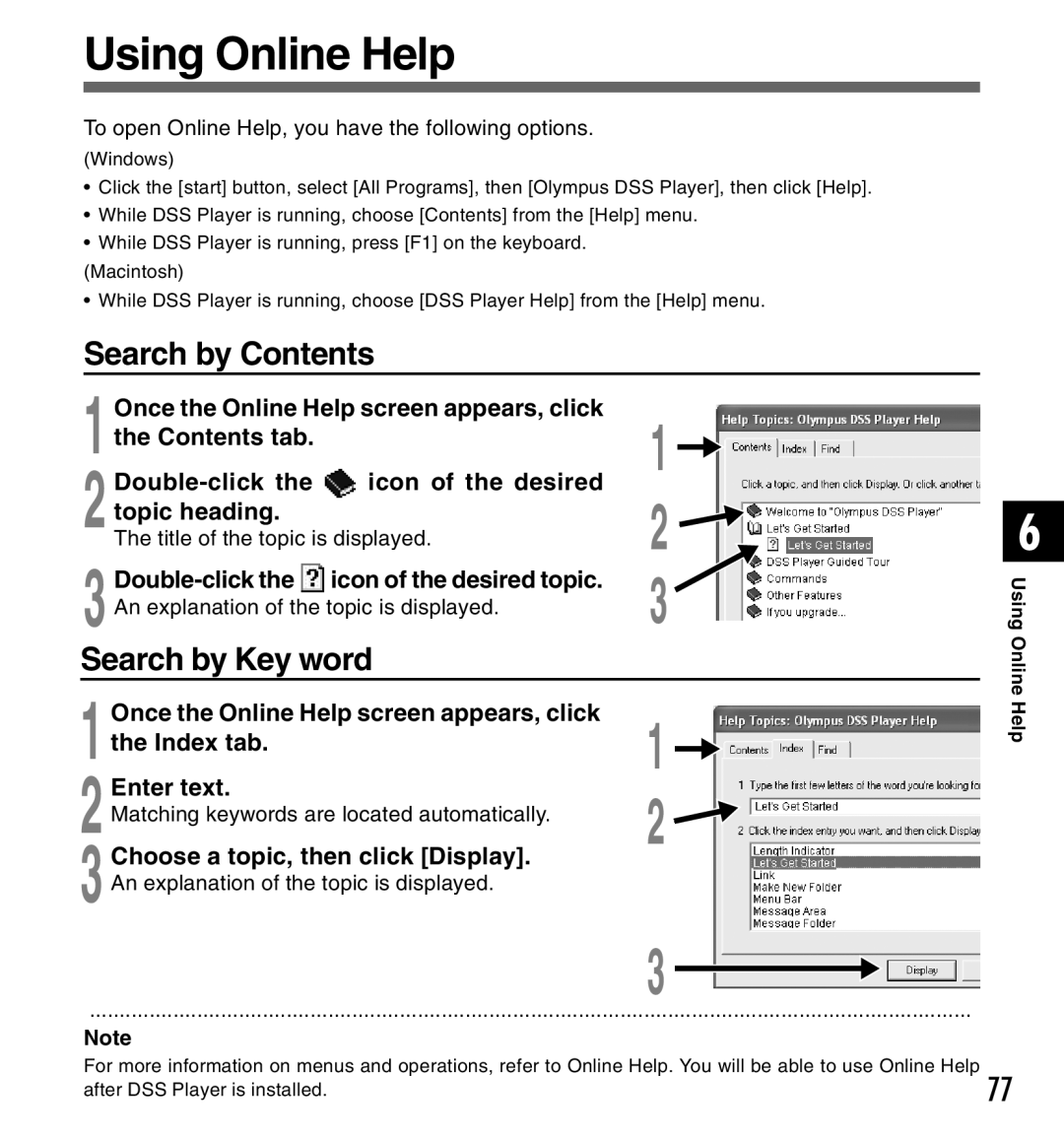 Canon DS-2 manual Using Online Help, Search by Contents, Search by Key word 