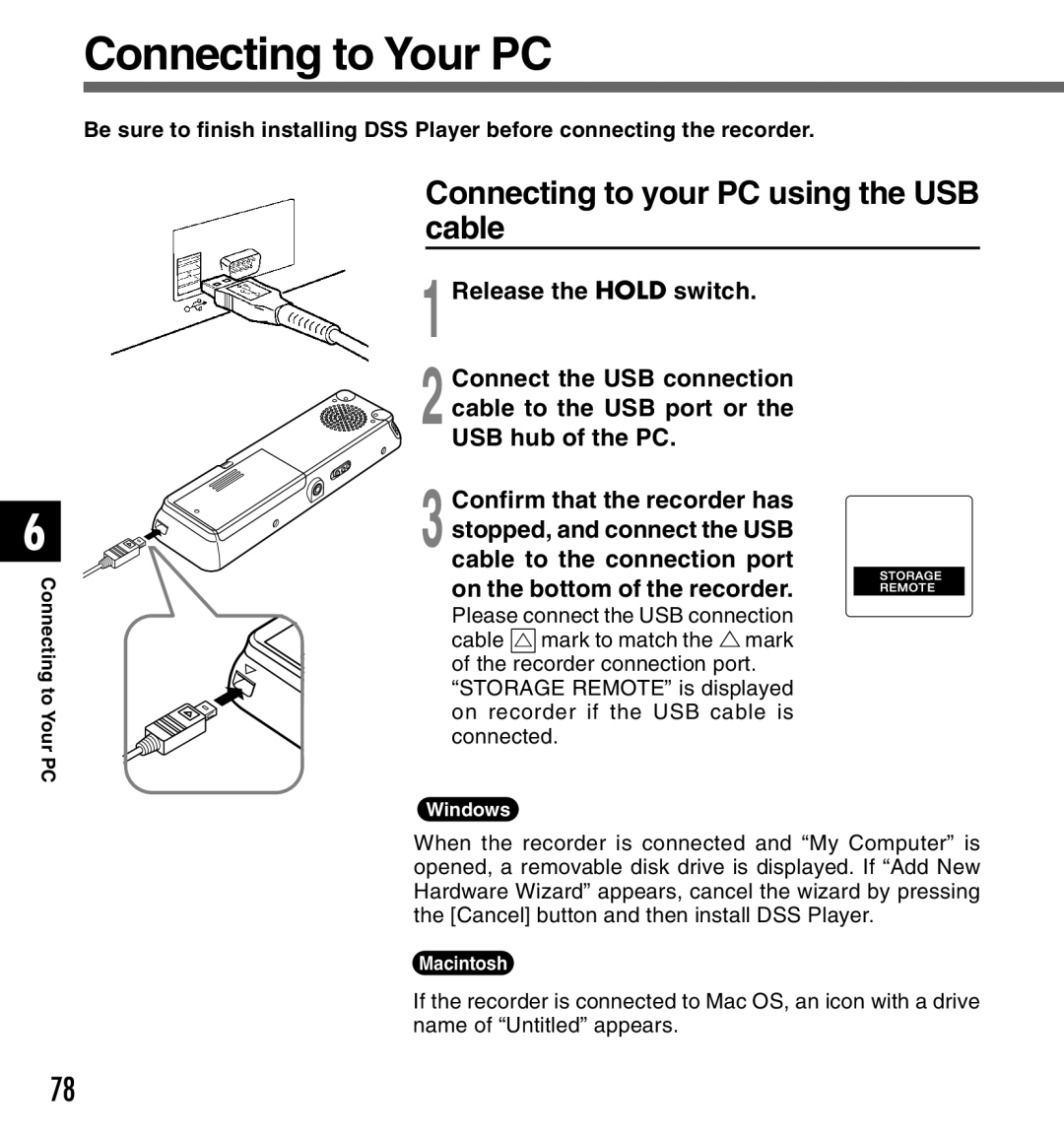 Canon DS-2 manual Connecting to Your PC, Connecting to your PC using the USB cable 