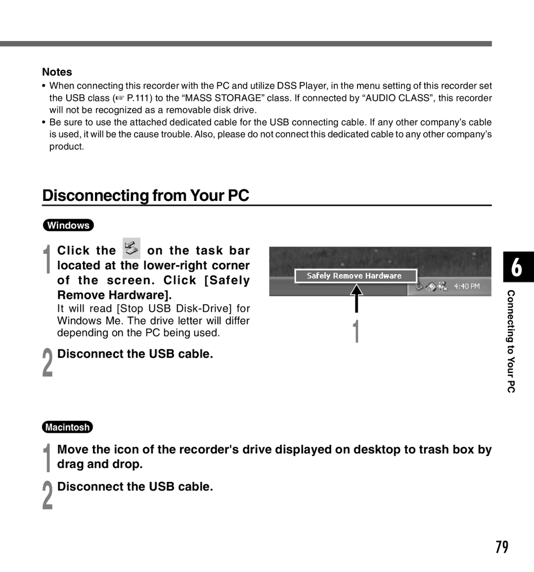 Canon DS-2 Disconnecting from Your PC, Click On the task bar, Lower-right corner, Screen. Click Safely Remove Hardware 