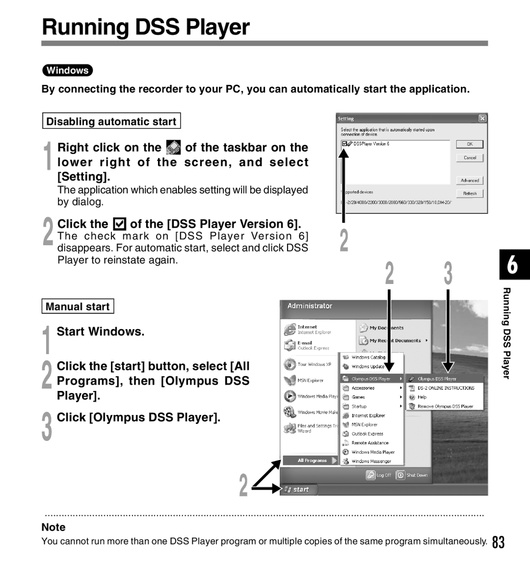 Canon DS-2 manual Running DSS Player, Click DSS Player Version, Start Windows, Click the start button, select All 