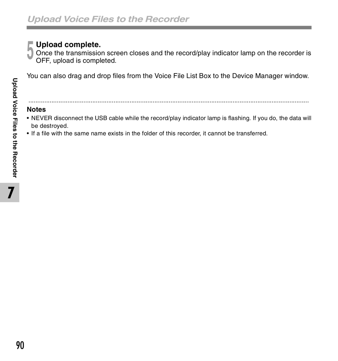 Canon DS-2 manual Upload Voice Files to the Recorder, 5Upload complete 