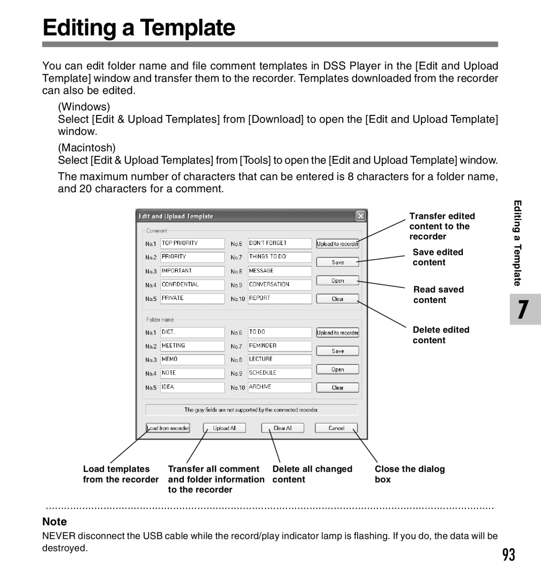 Canon DS-2 manual Content Box To the recorder Editing a Template 