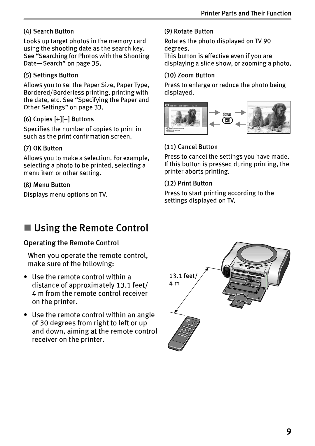 Canon DS700 manual Printer Parts and Their Function Search Button, Settings Button, Copies +- Buttons, Feet 