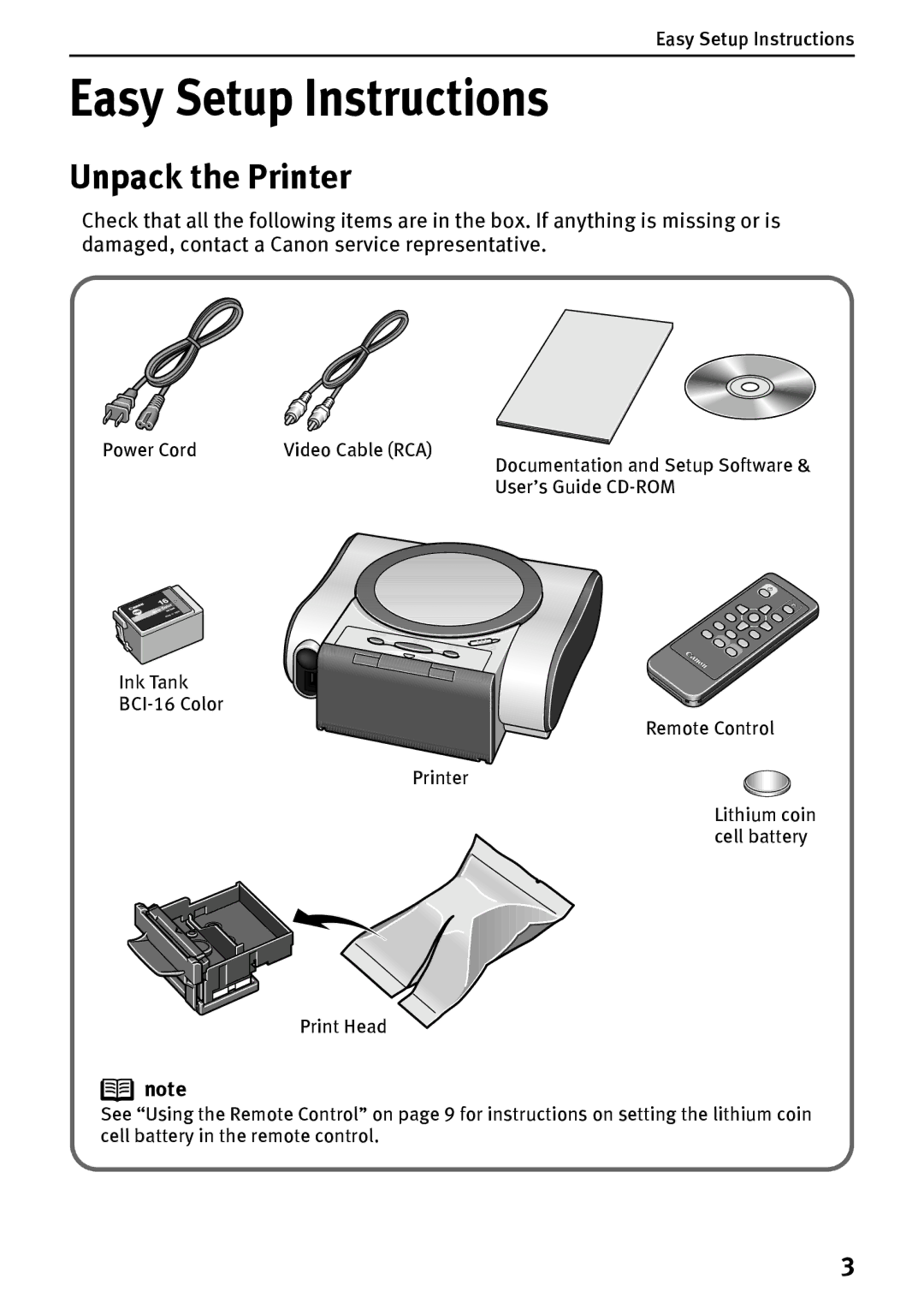 Canon DS700 manual Easy Setup Instructions, Unpack the Printer, Power Cord 