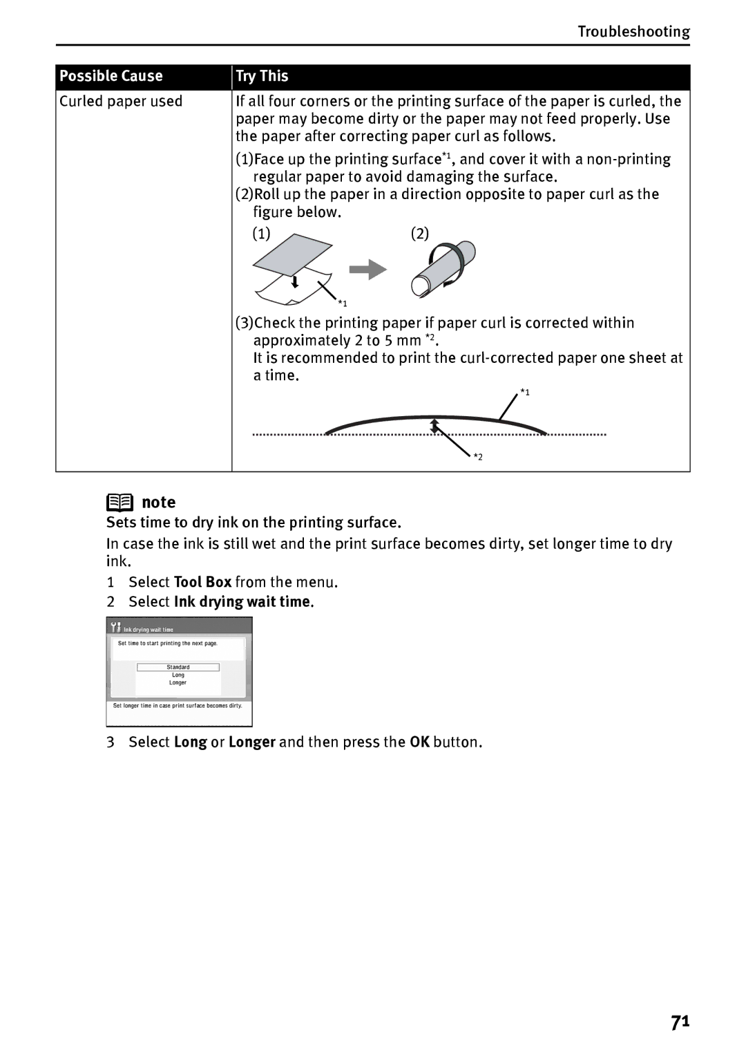 Canon DS700 manual Select Ink drying wait time, Select Long or Longer and then press the OK button 