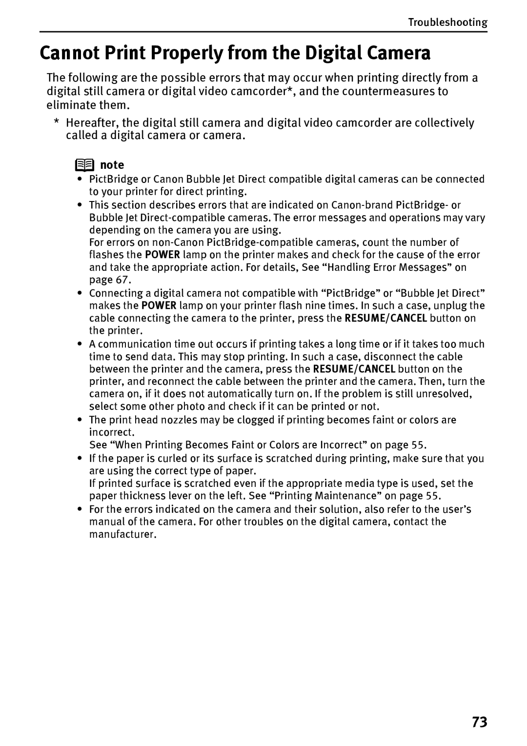 Canon DS700 manual Cannot Print Properly from the Digital Camera 