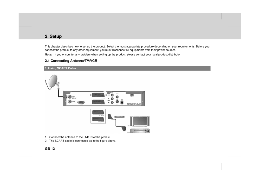 Canon DT 9500 CI user manual Setup, Connecting Antenna/TV/VCR, Using Scart Cable 