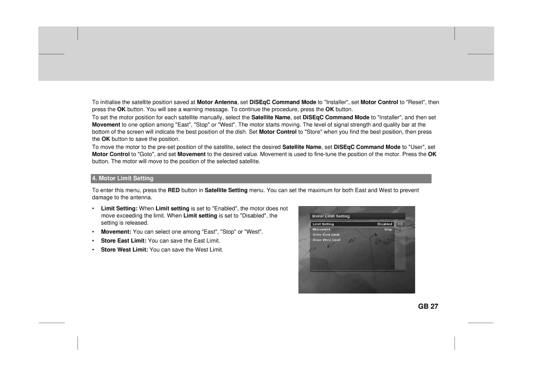 Canon DT 9500 CI user manual Motor Limit Setting 