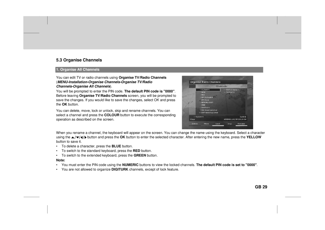 Canon DT 9500 CI user manual Organise Channels, Organise All Channels 