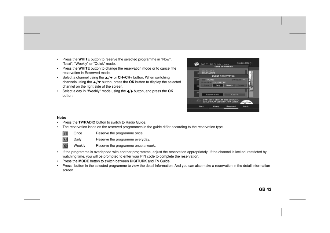 Canon DT 9500 CI user manual Reserve the programme once a week 