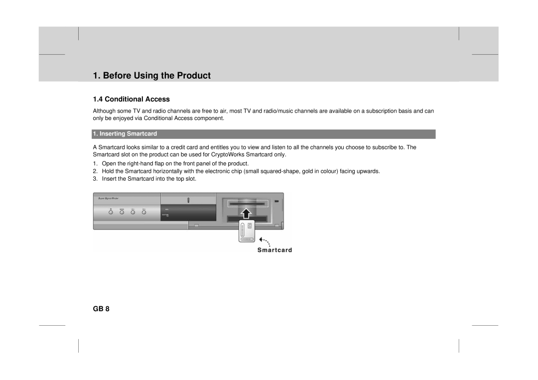 Canon DT 9500 CI user manual Conditional Access, Inserting Smartcard 