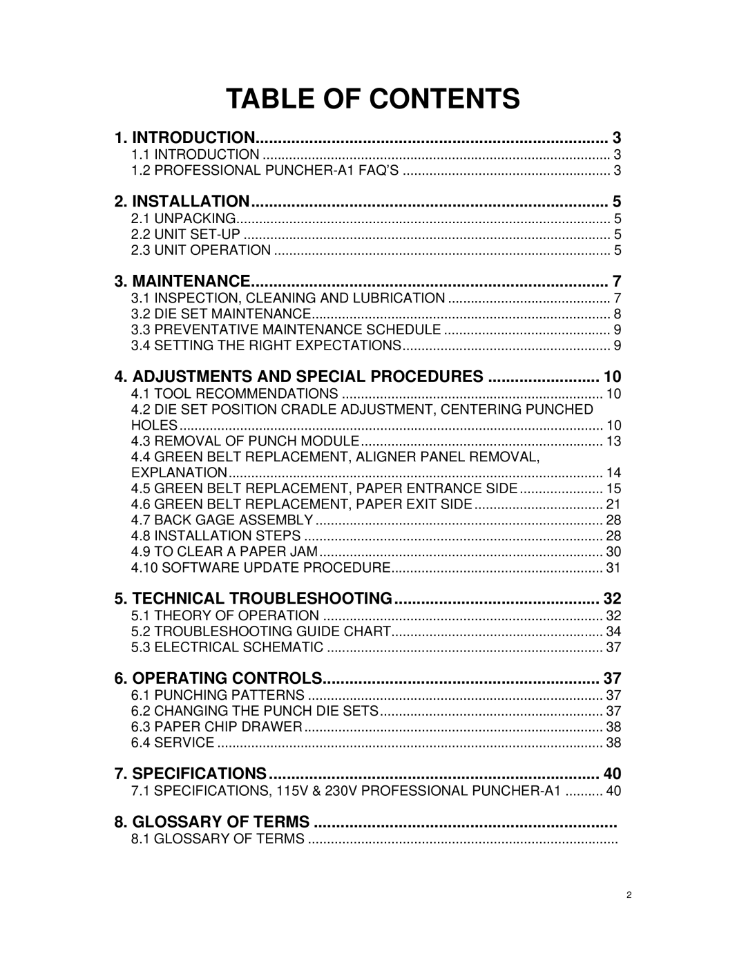 Canon DU7-1175-000 service manual Table of Contents 