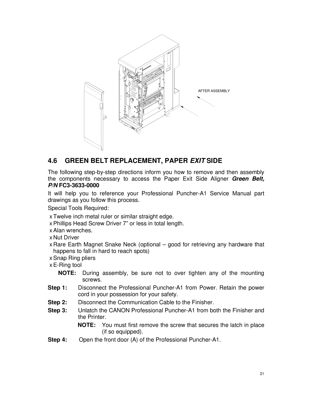 Canon DU7-1175-000 service manual Green Belt REPLACEMENT, Paper Exit Side, FC3-3633-0000 