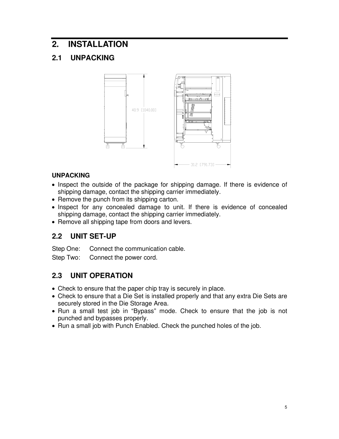 Canon DU7-1175-000 service manual Installation, Unpacking, Unit SET-UP, Unit Operation 