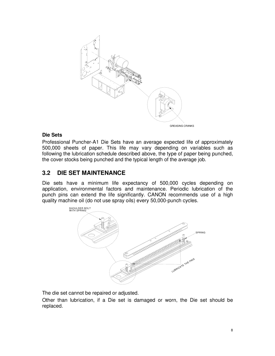 Canon DU7-1175-000 service manual DIE SET Maintenance, Die Sets 