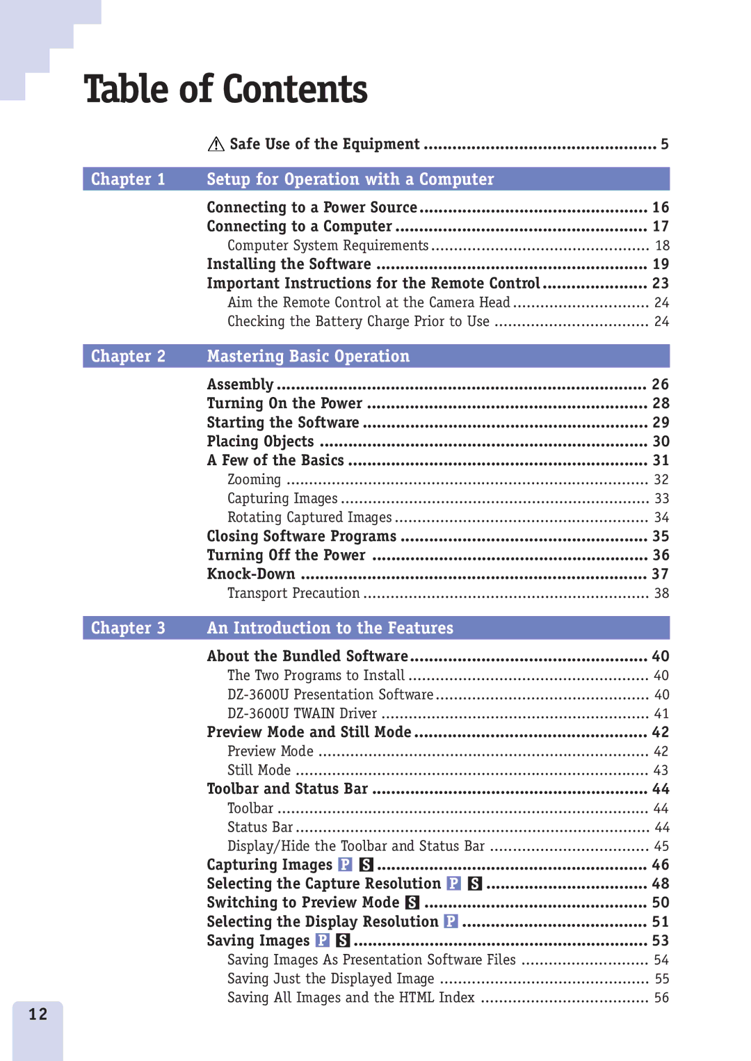 Canon DZ3600u manual Table of Contents 