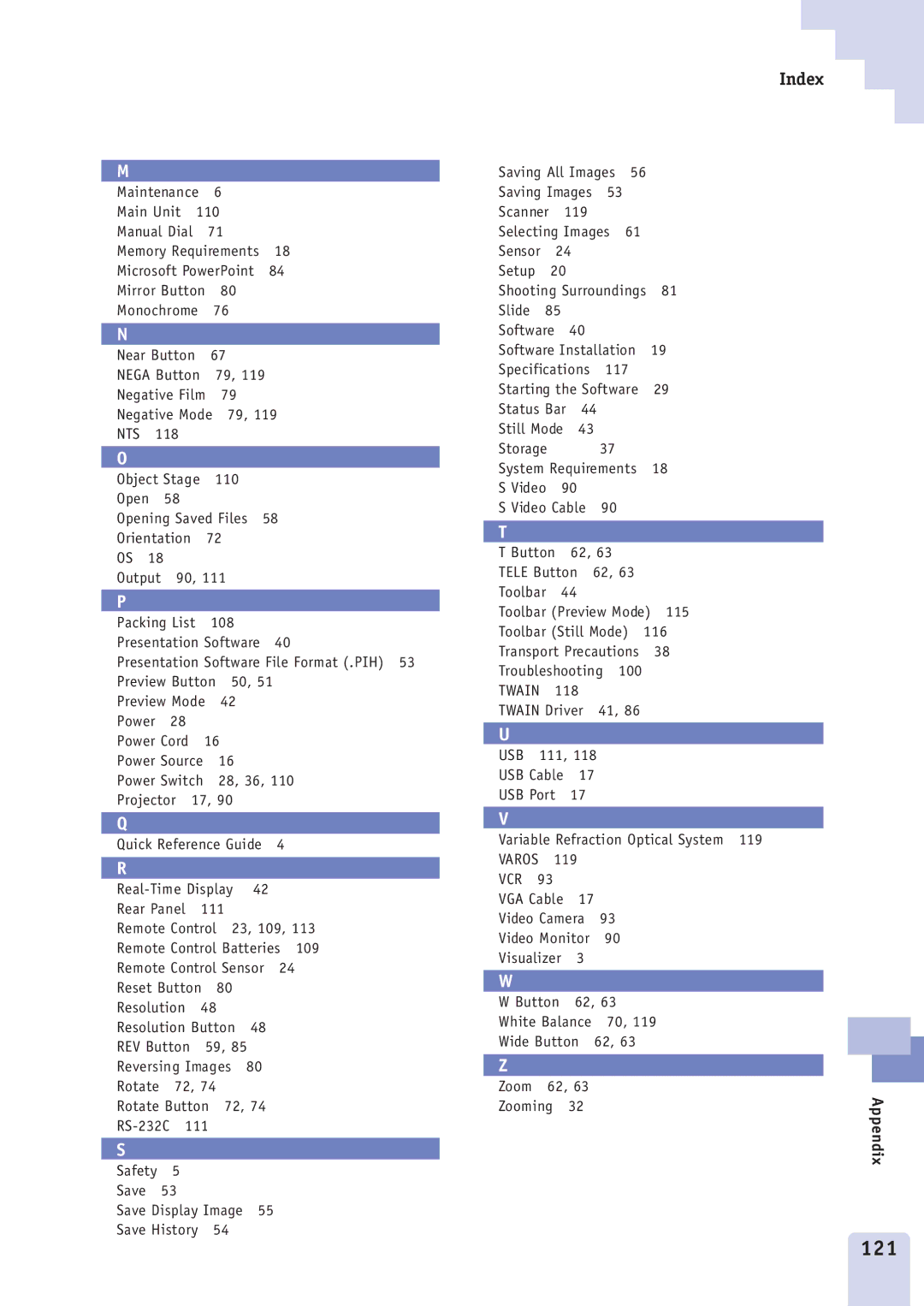 Canon DZ3600u manual 121, Index 