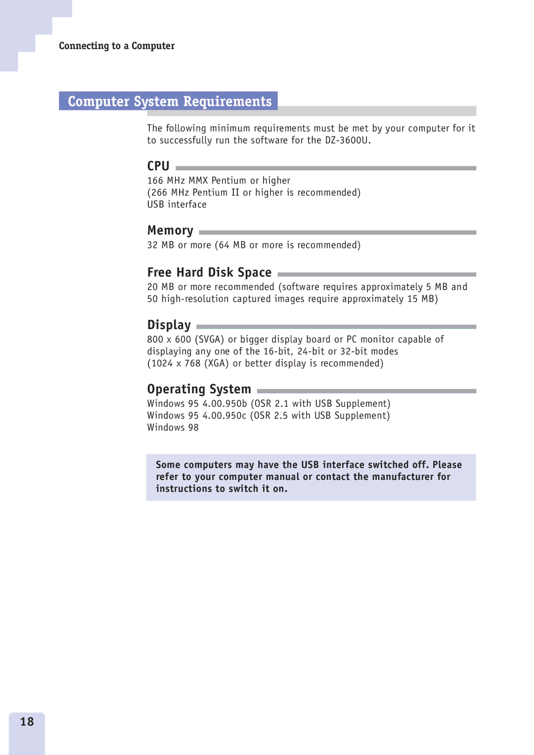 Canon DZ3600u manual Computer System Requirements, Cpu 