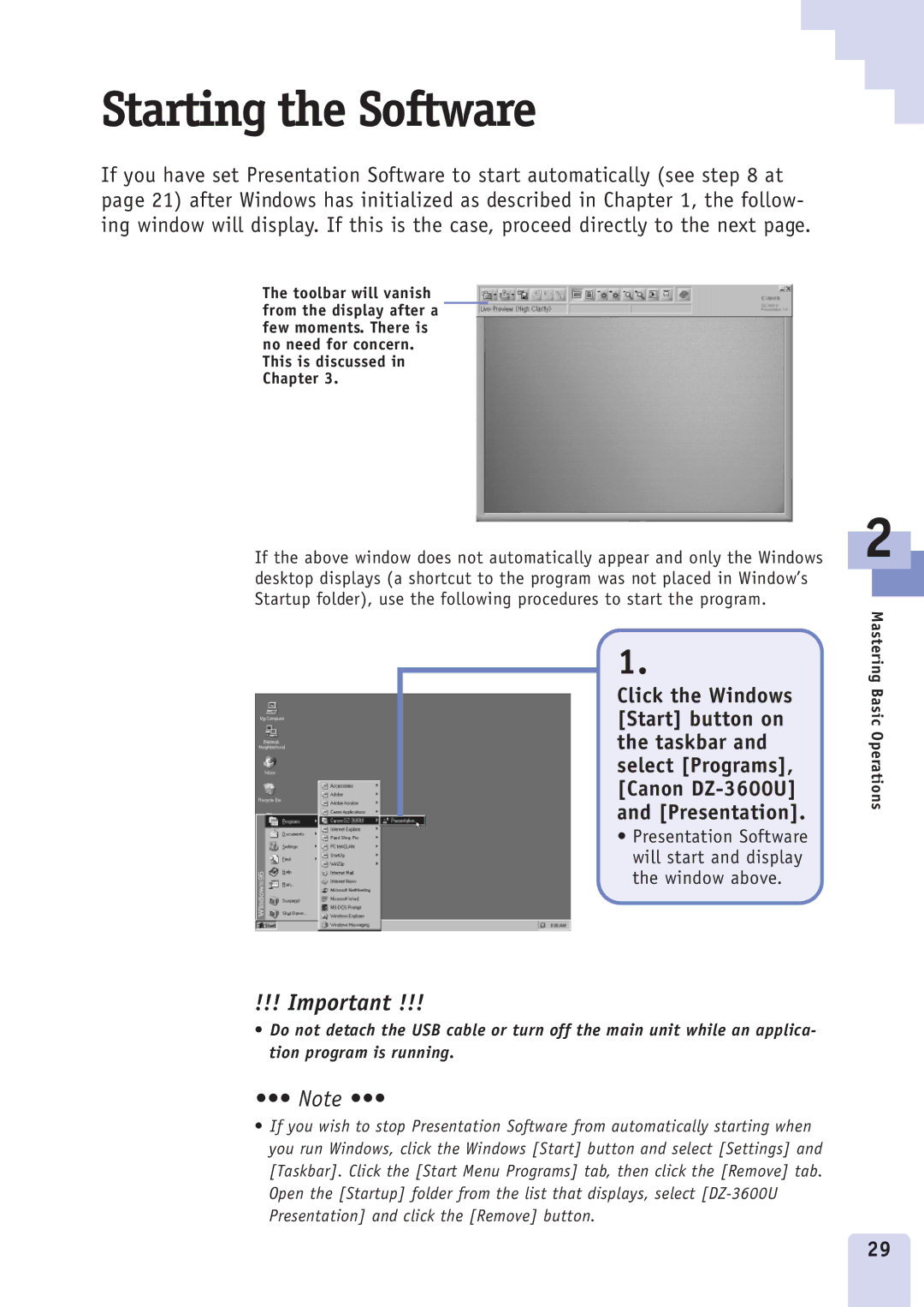 Canon DZ3600u manual Starting the Software 