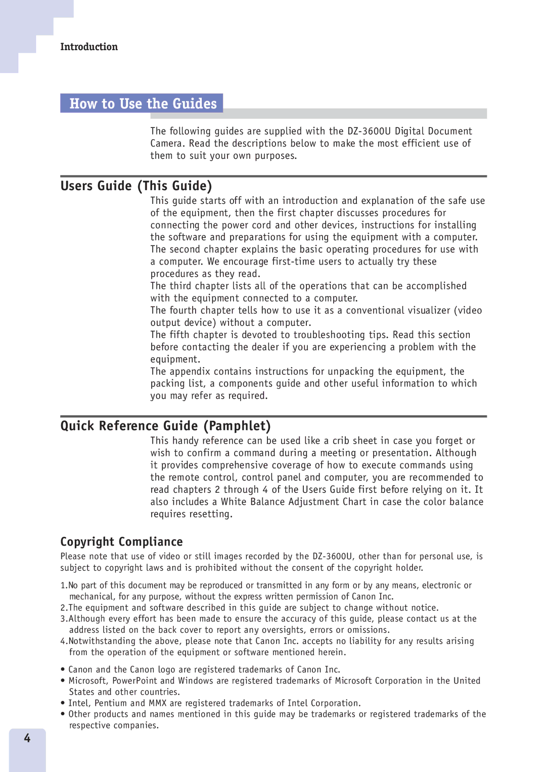 Canon DZ3600u manual How to Use the Guides, Copyright Compliance 