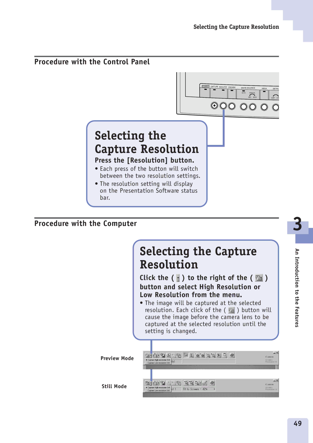 Canon DZ3600u manual Selecting Capture Resolution 